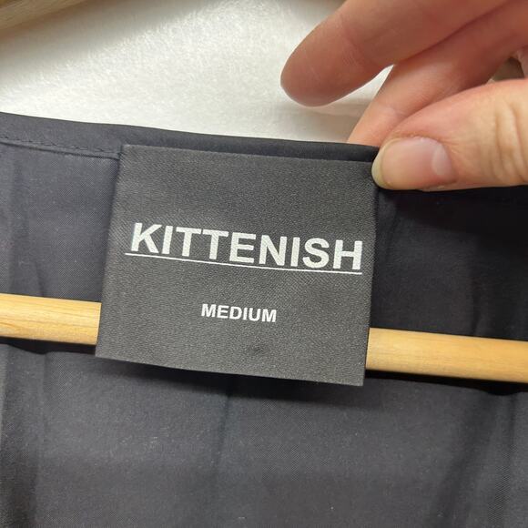 KITTENISH Black Satin Tie Front Cropped Crop Long Sleeve Blouse Top Medium - Picture 6 of 8